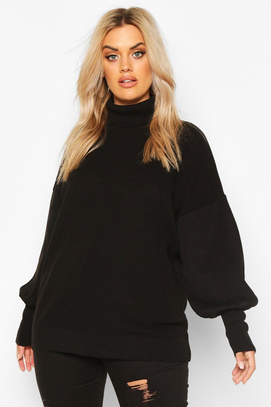 Plus Knitted Balloon Sleeve High Neck Jumper image number 1