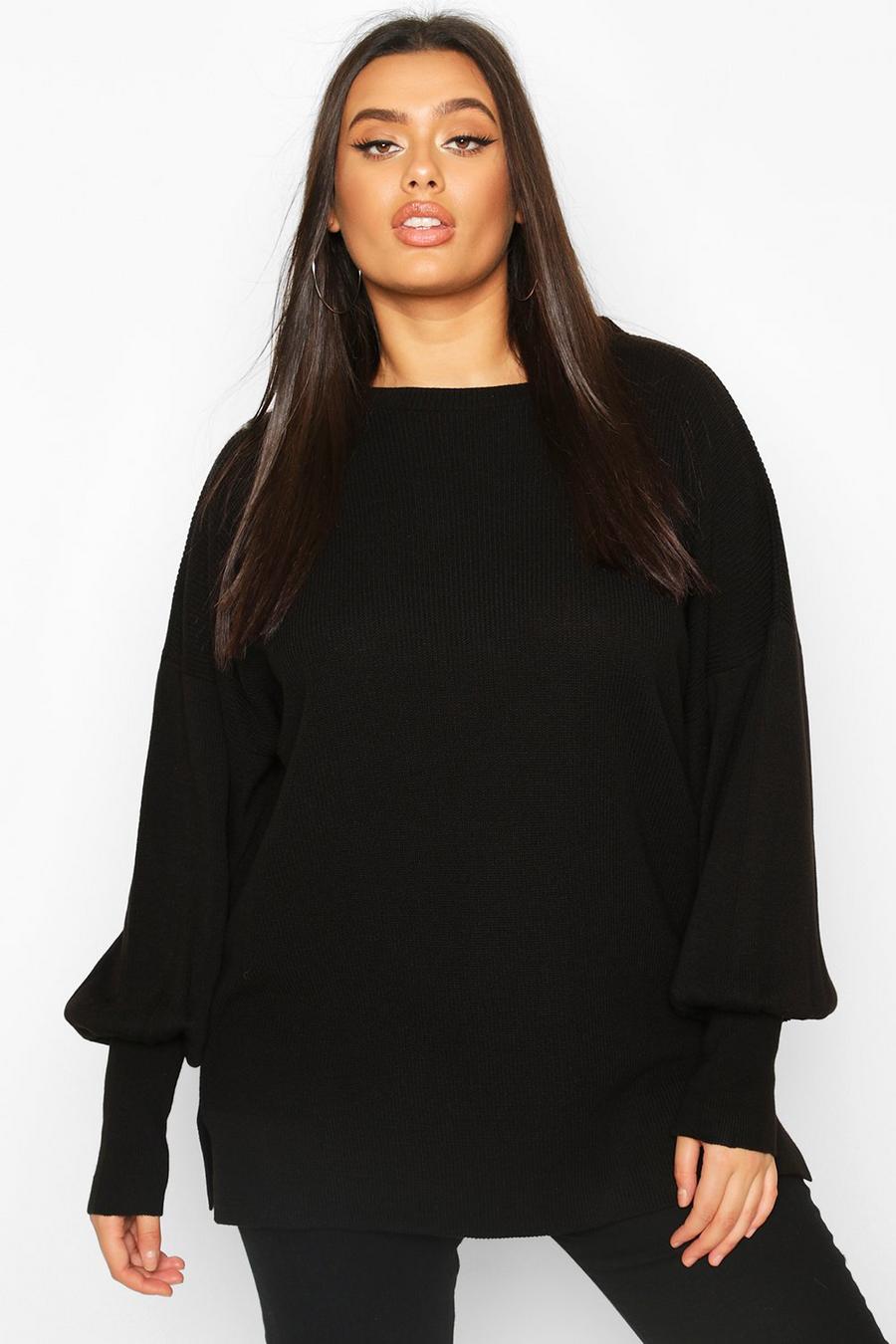 Black svart Plus - Oversize tröja med ballongärm image number 1