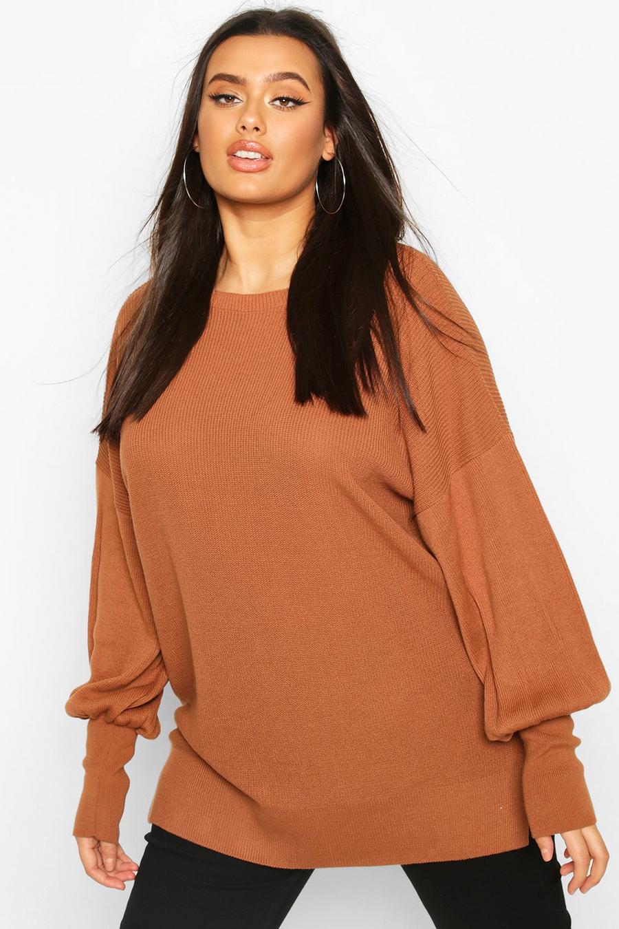 Tobacco brown Plus Oversized Balloon Sleeve Sweater image number 1