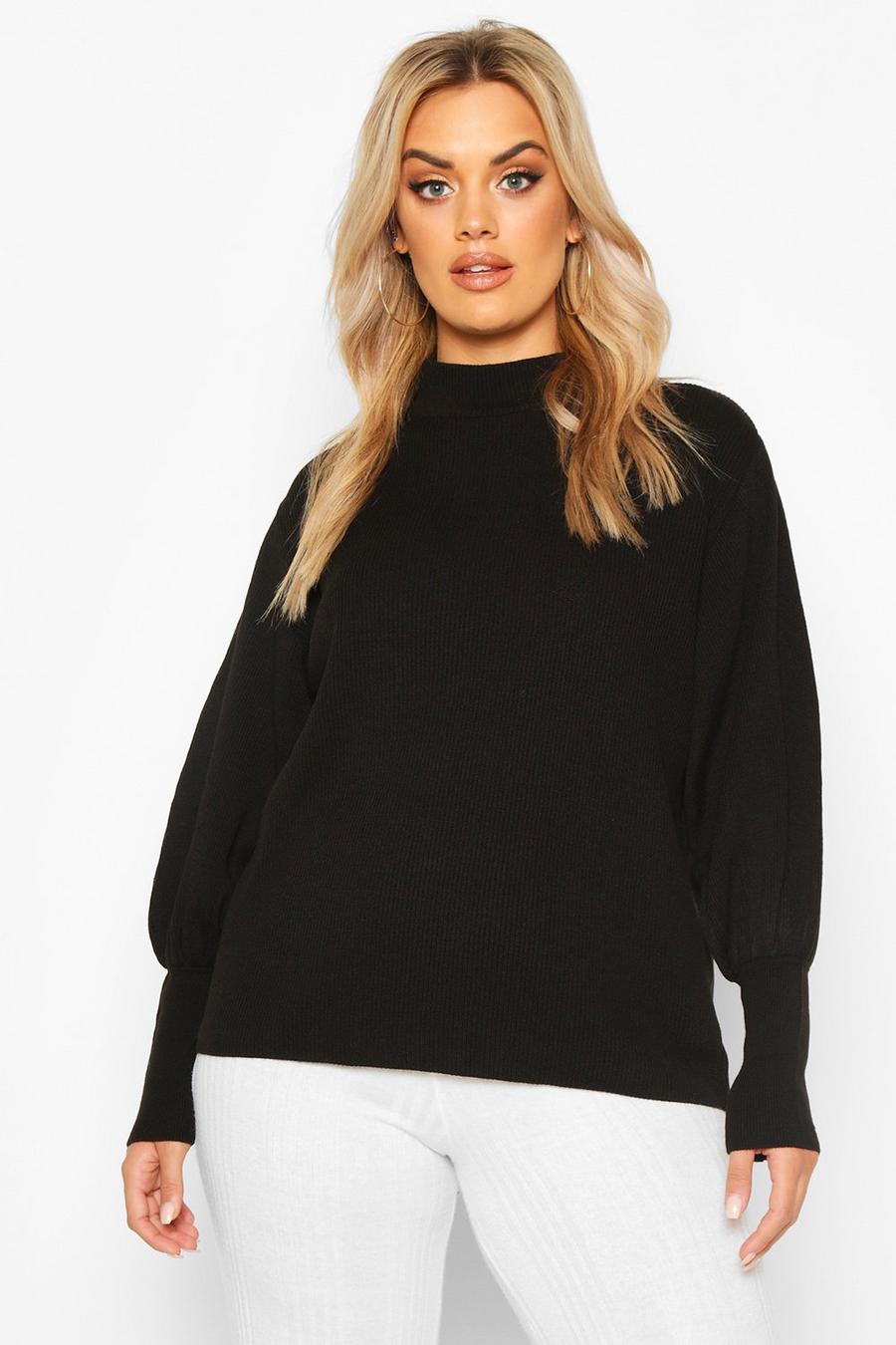 Black Plus High Neck Oversized Sleeve Sweater image number 1