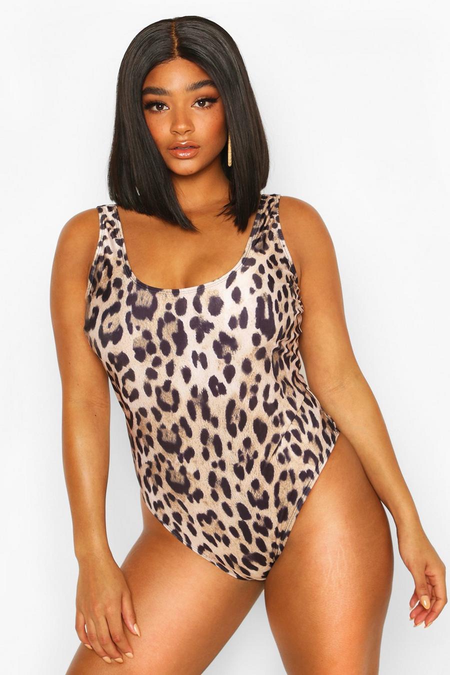 Brown Plus Leopard Scoop Swimsuit image number 1
