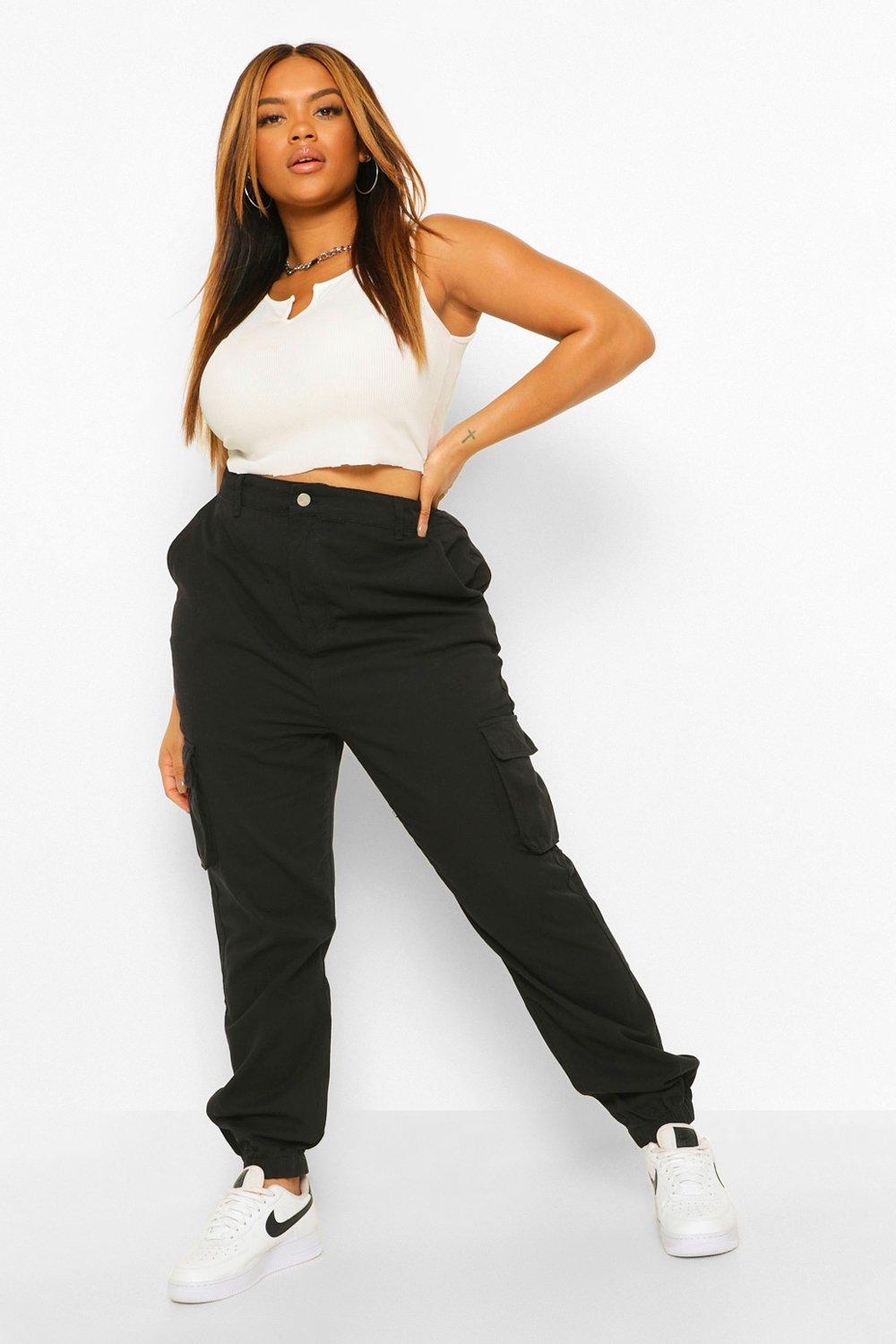 plus size black cargo trousers