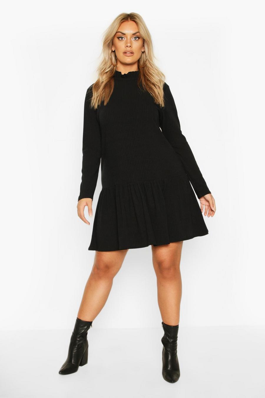 Plus Ruffle Neck Soft Rib smock Dress image number 1