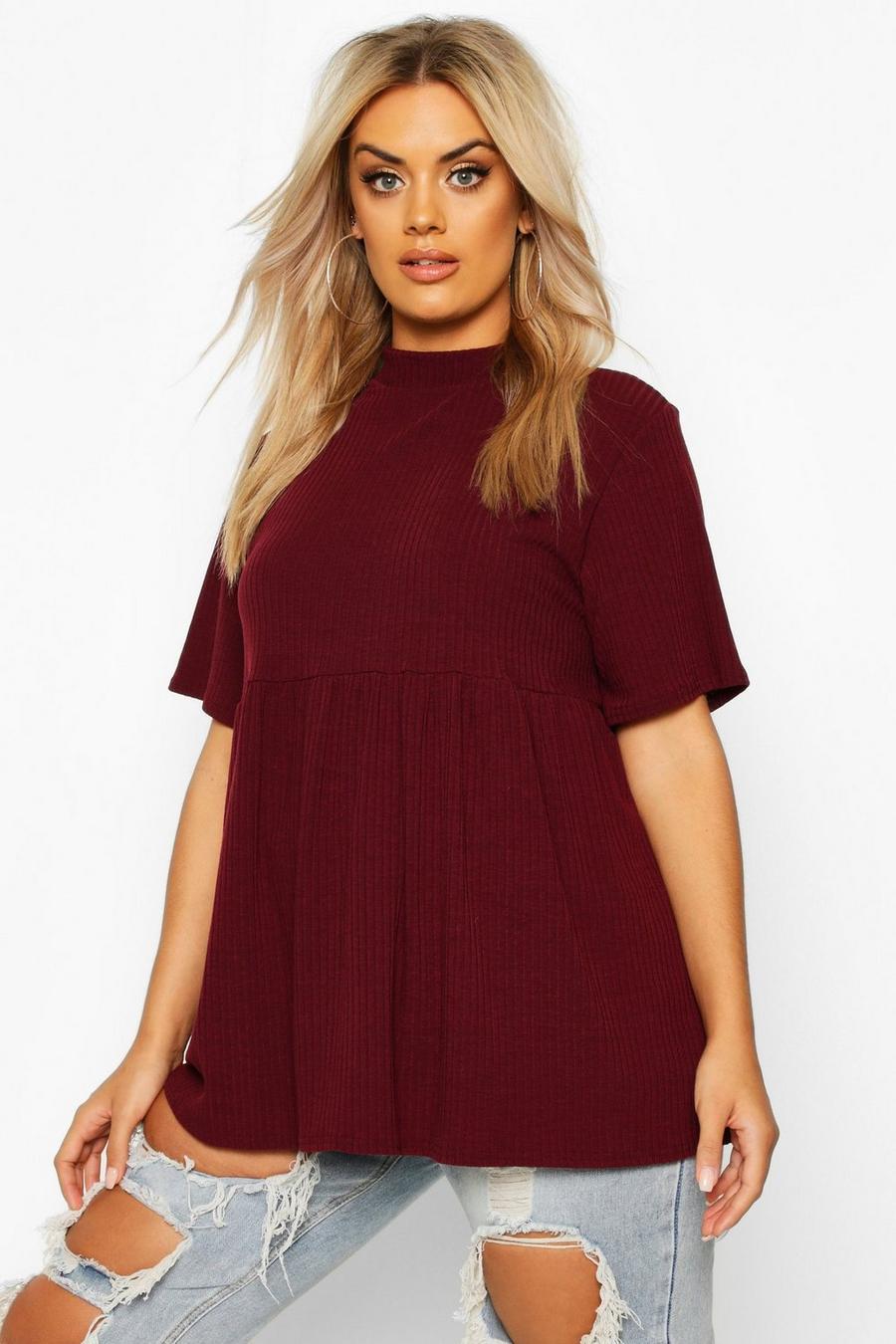 Wine Plus High Neck Rib Knitted Smock Top image number 1
