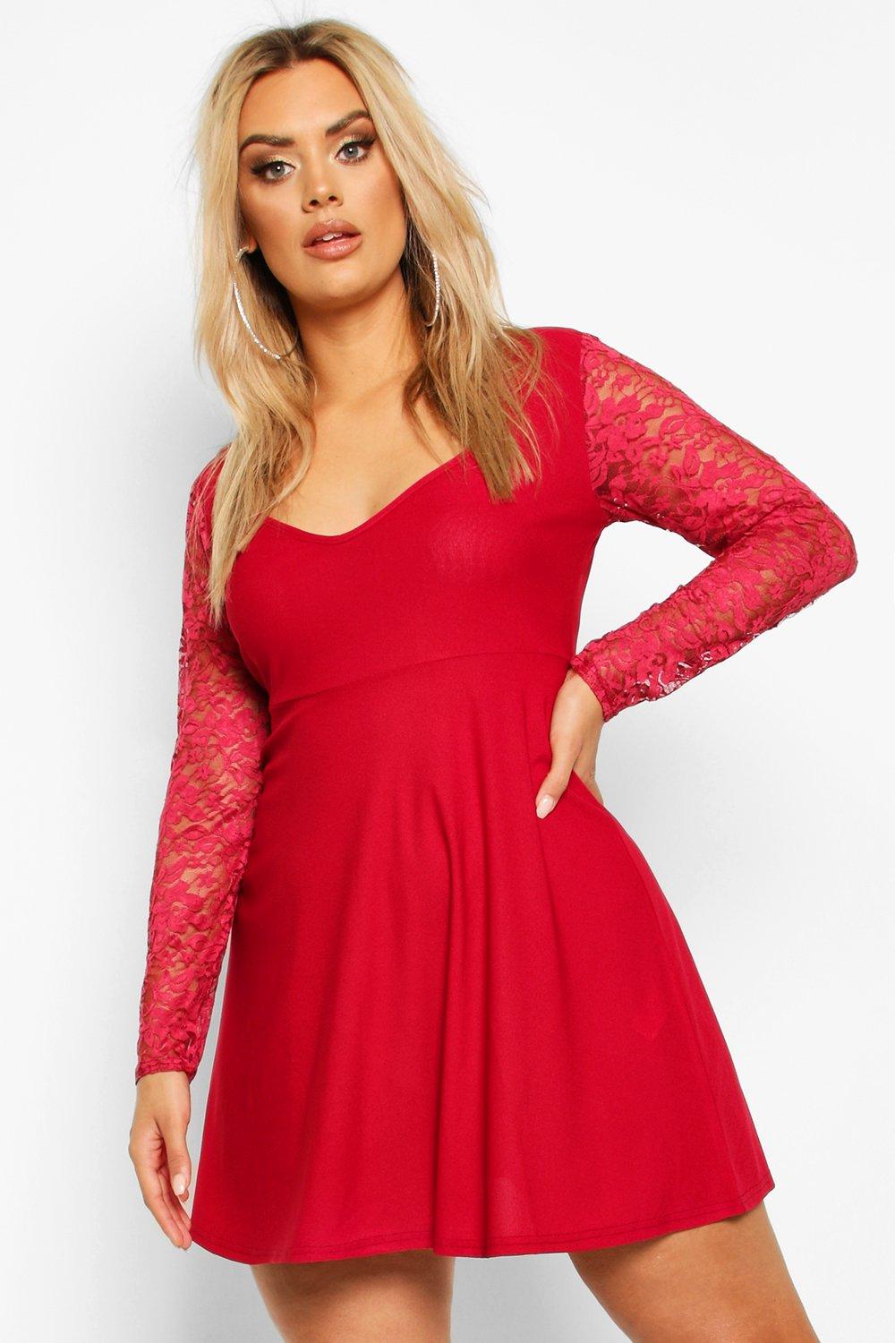 plunge skater dress with sleeves