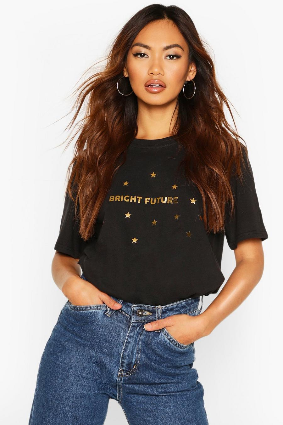 Petite 'Bright Future' Foil Print Slogan T-Shirt image number 1