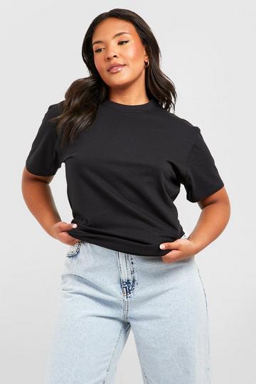 Plus Basic T-Shirt Met Lage Ronde Hals zwart