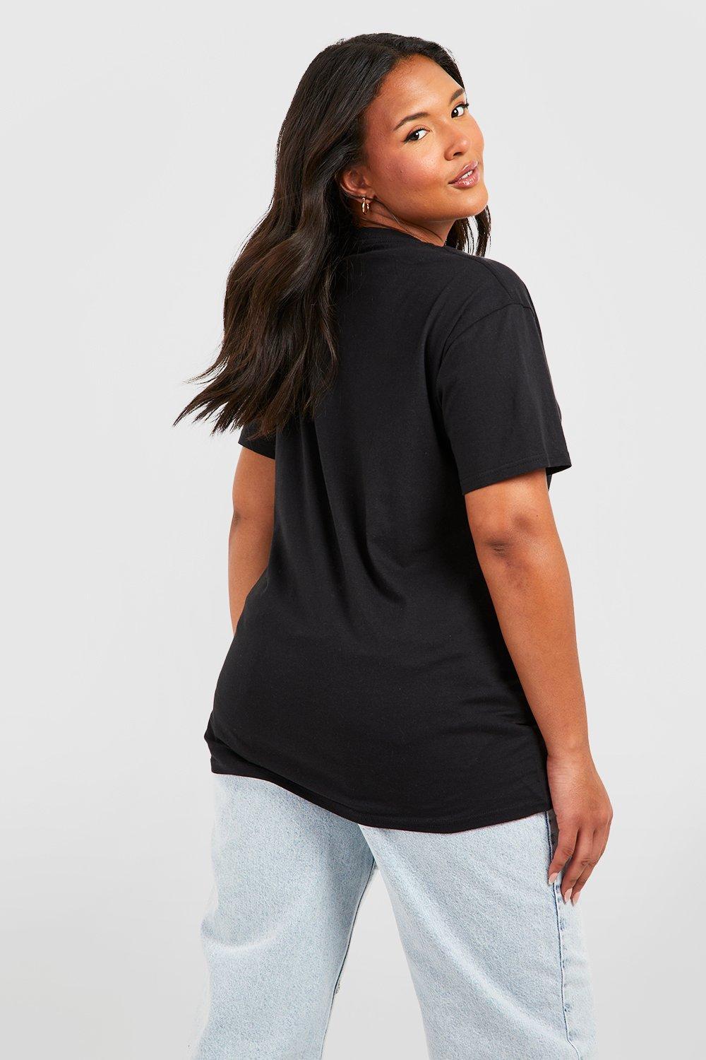 Women s Black Plus Basic Scoop Neck T Shirt Boohoo UK