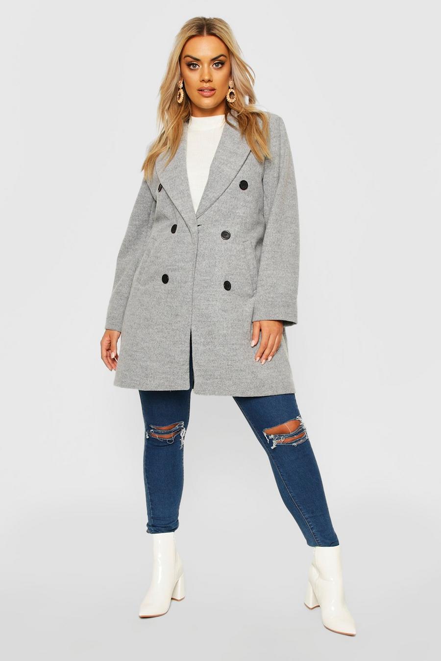 Grey Plus Double Breasted Coat