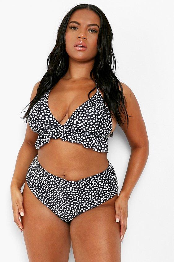 Women's Plus Polka Dot Ruffle High Waist Bikini | Boohoo UK