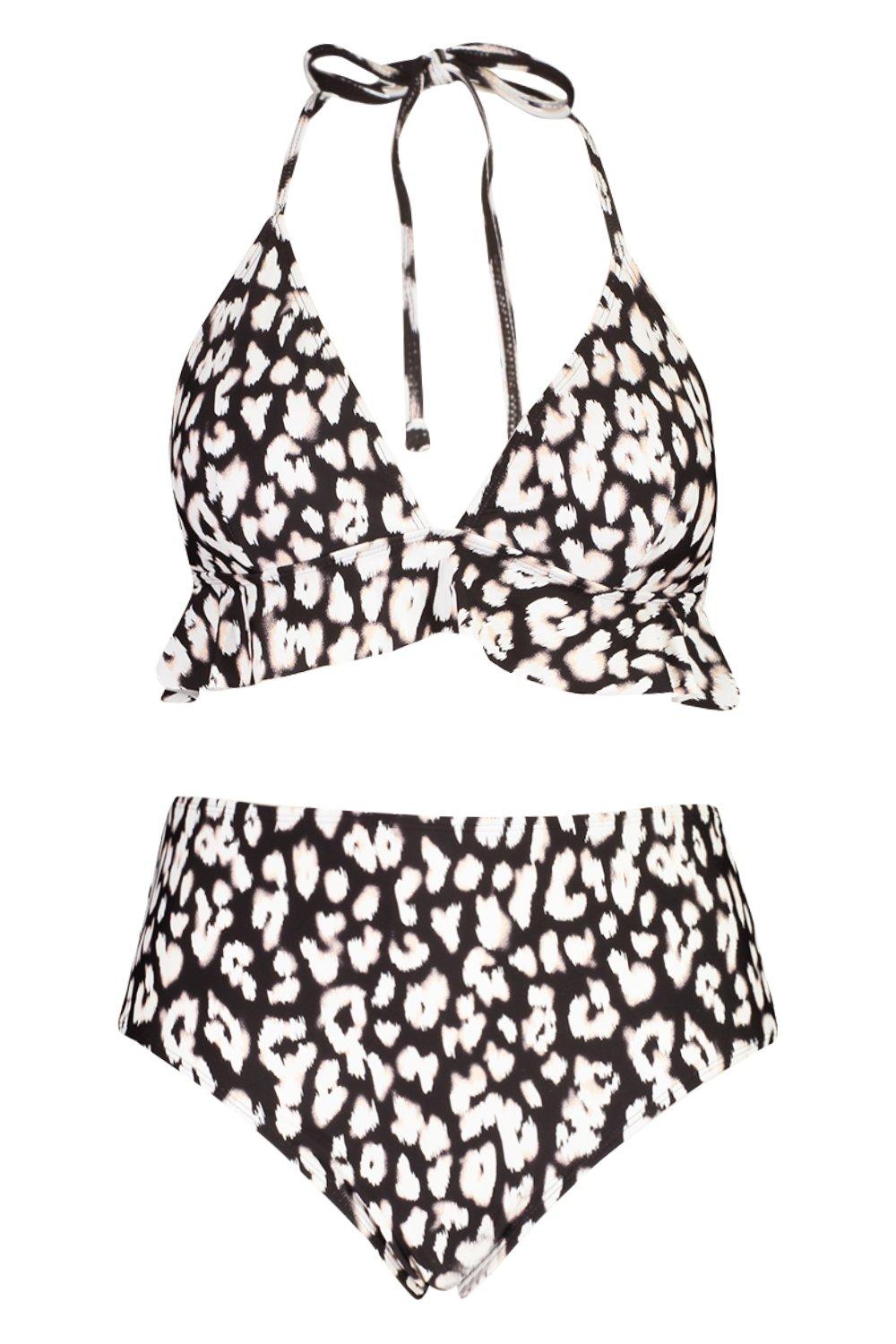 Plus Leopard Ruffle High Waisted Bikini