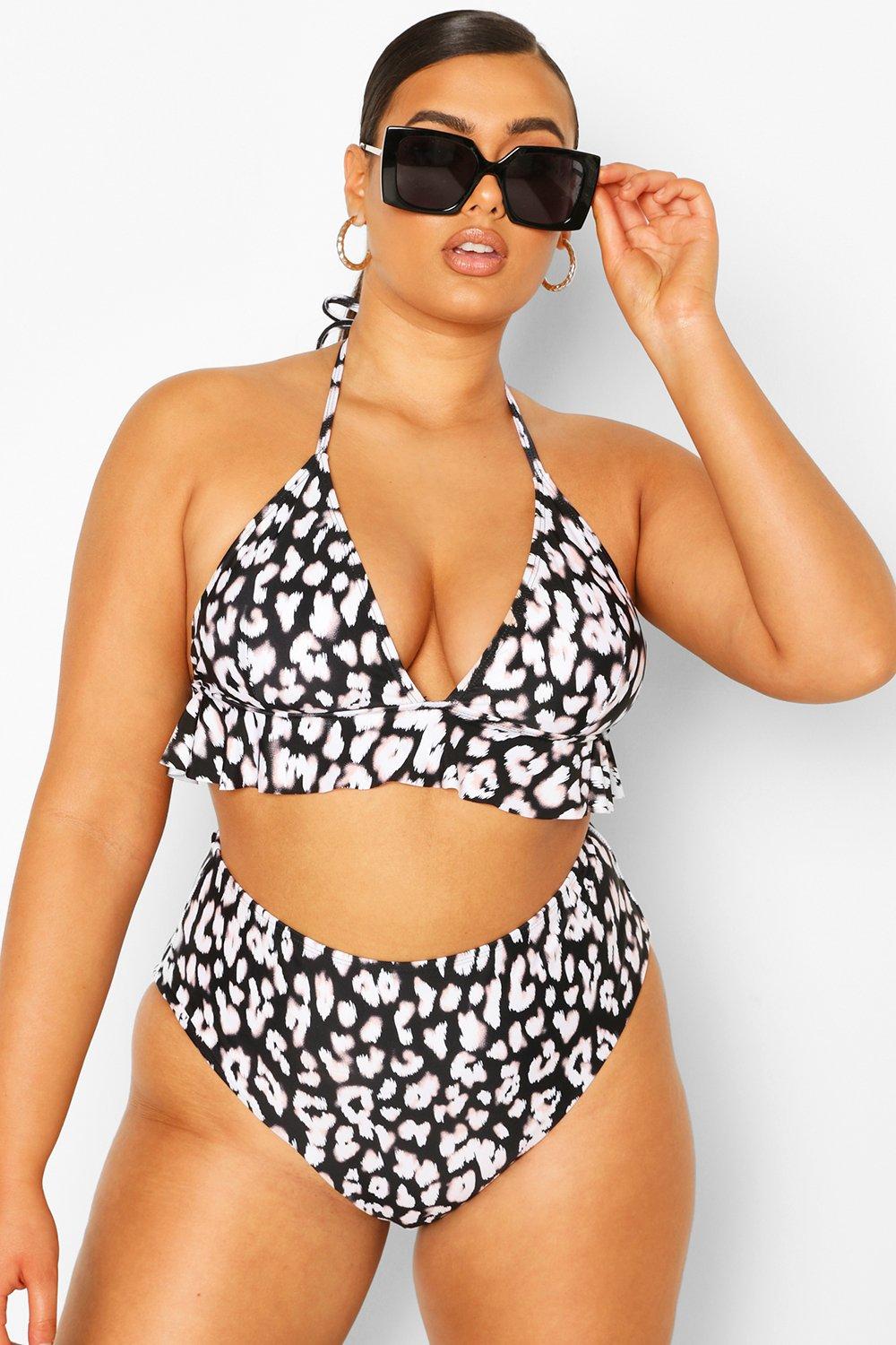 Plus Leopard Ruffle High Waisted Bikini