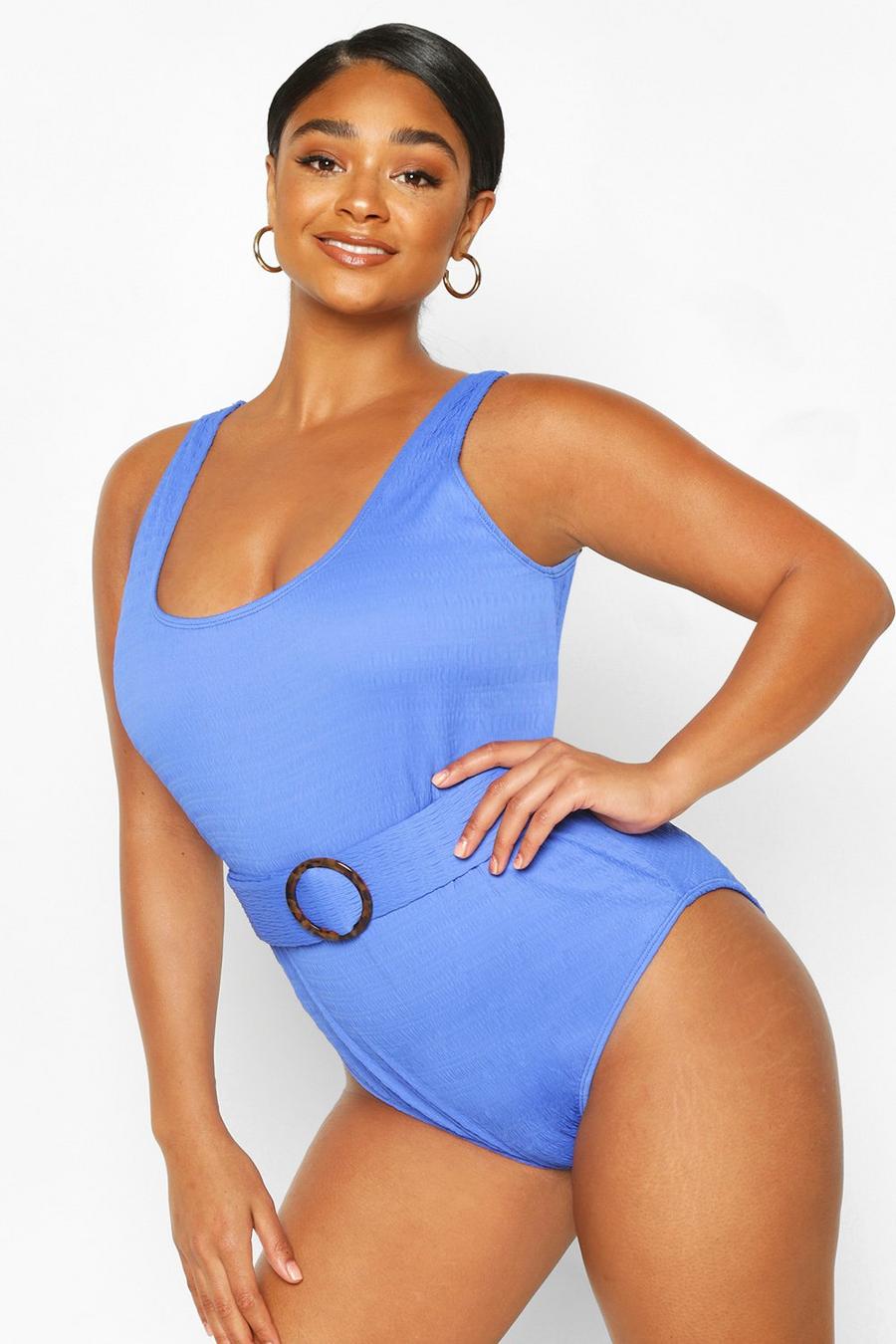 Plus Textured Crinkle Belted Scoop Swimsuit image number 1