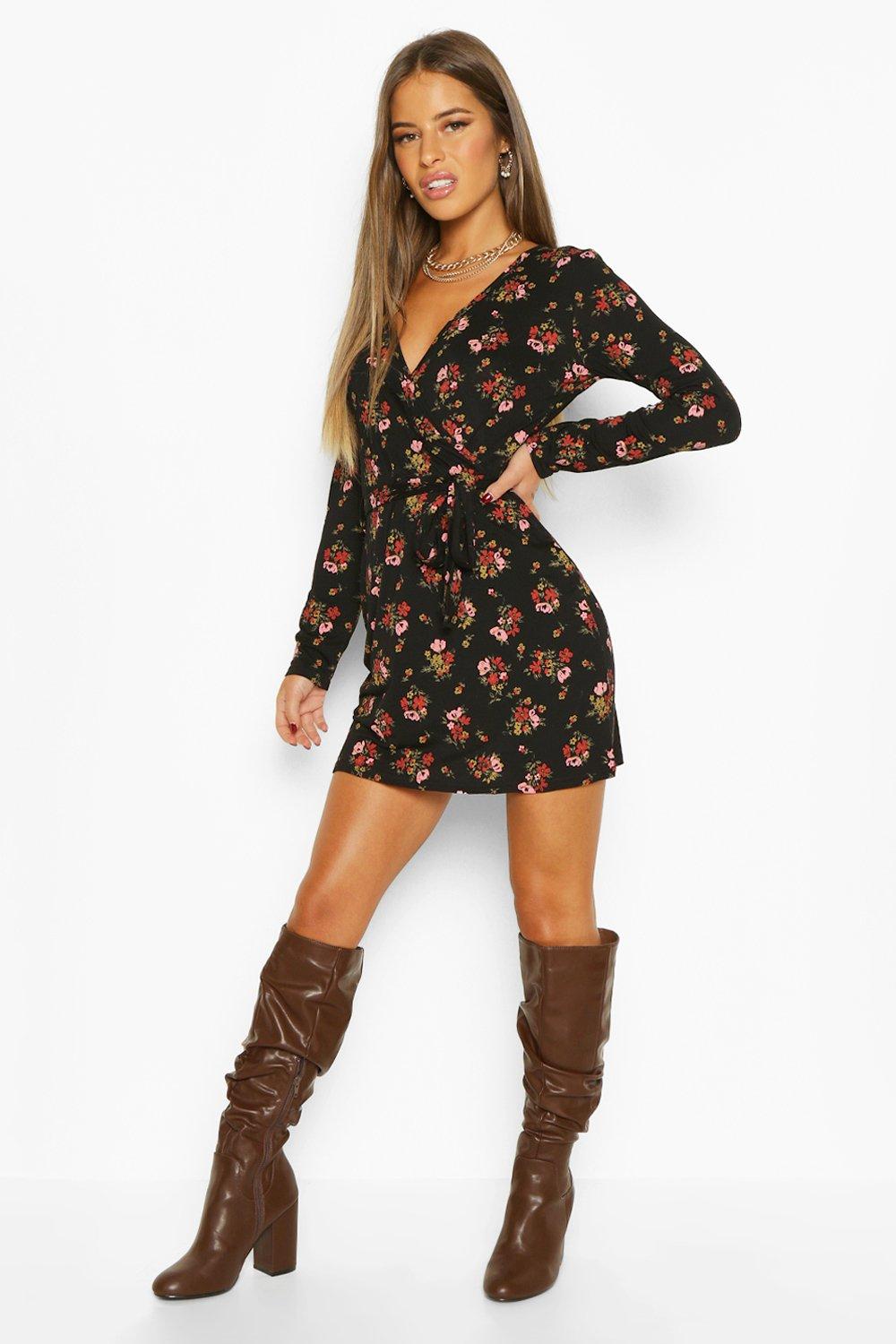 boohoo petite wrap dress