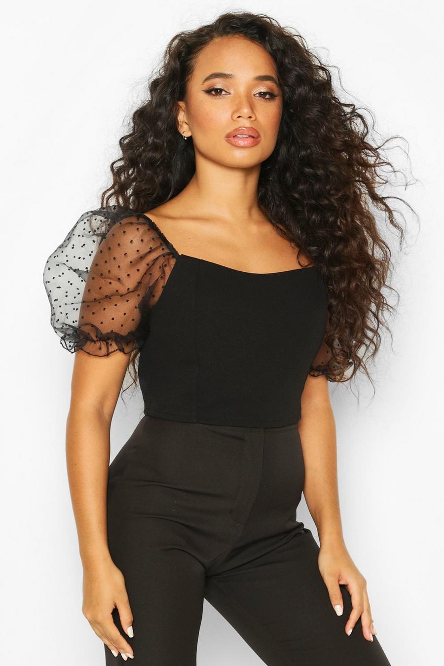 Petite Dobby Mesh Square Neck Crop Top image number 1