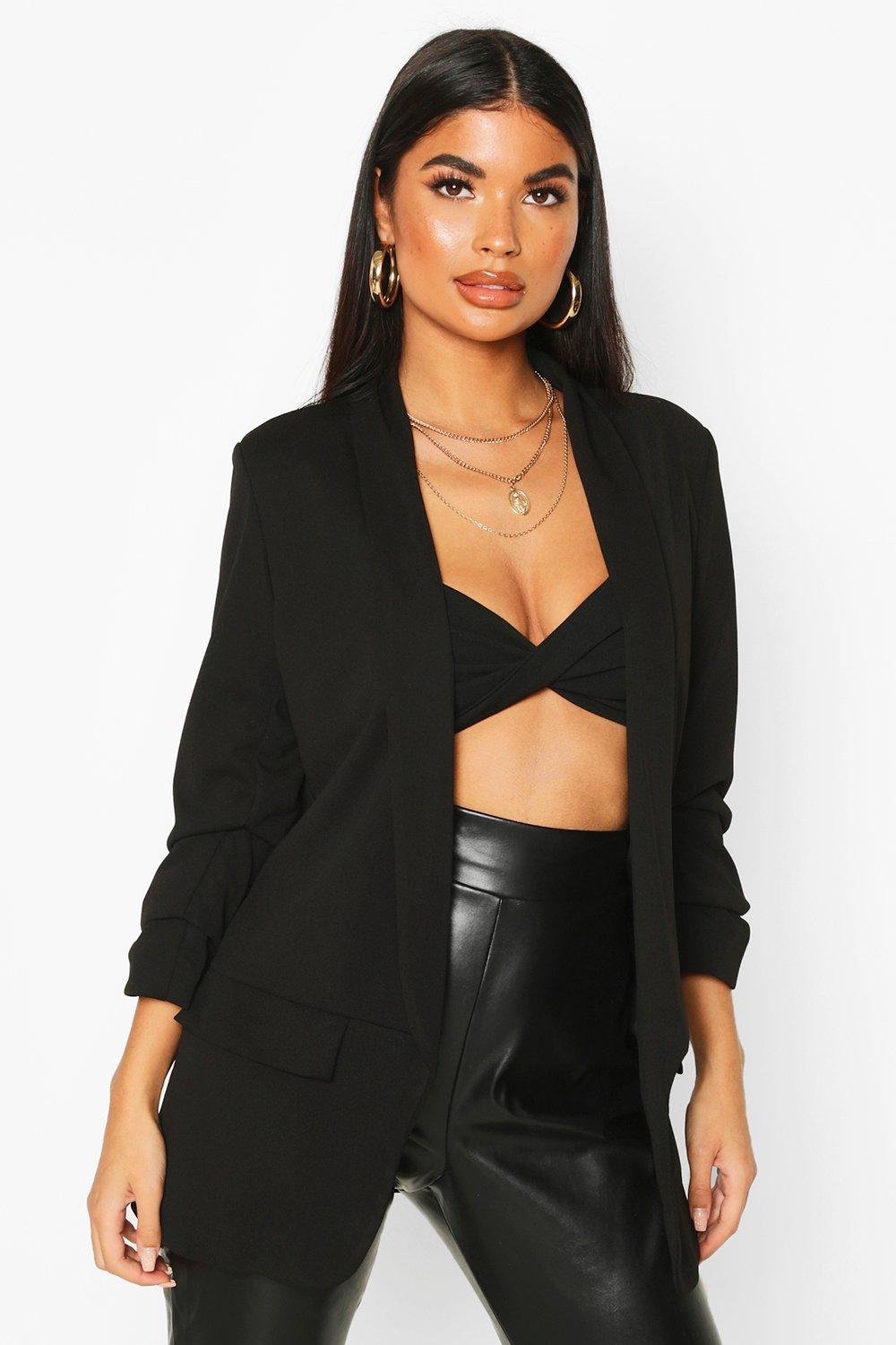 boohoo ruched sleeve blazer