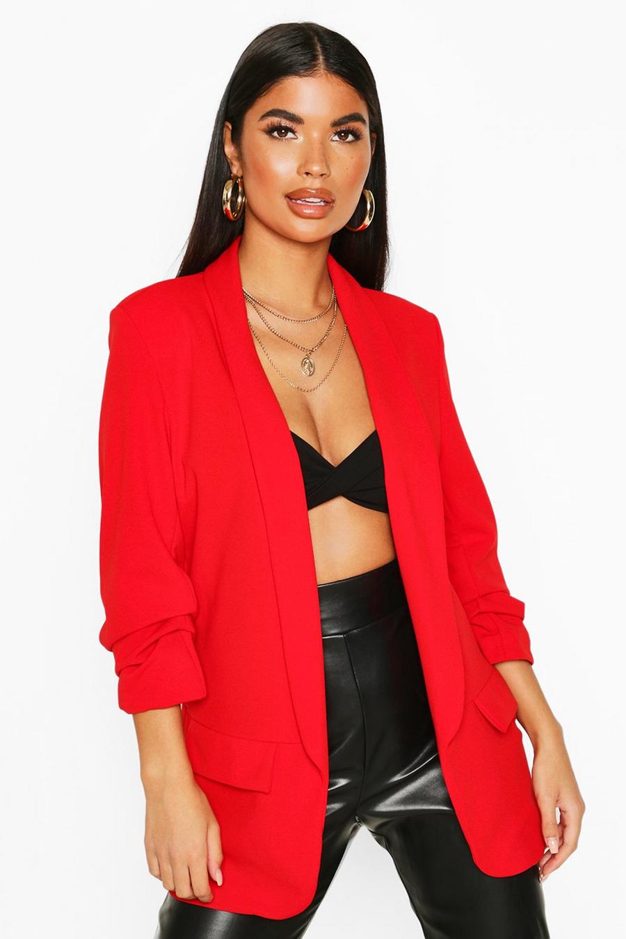 Red Petite Ruched Sleeve Blazer image number 1