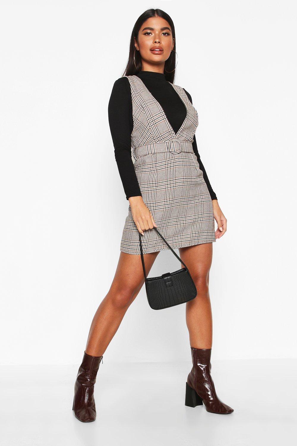 Petite checked pinafore dress best sale