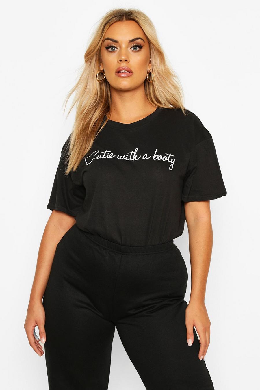 Plus - "Cutie Booty" T-shirt med slogan image number 1