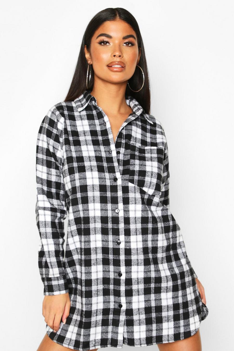 Black Petite Pocket Detail Flannel Shirt Dress image number 1
