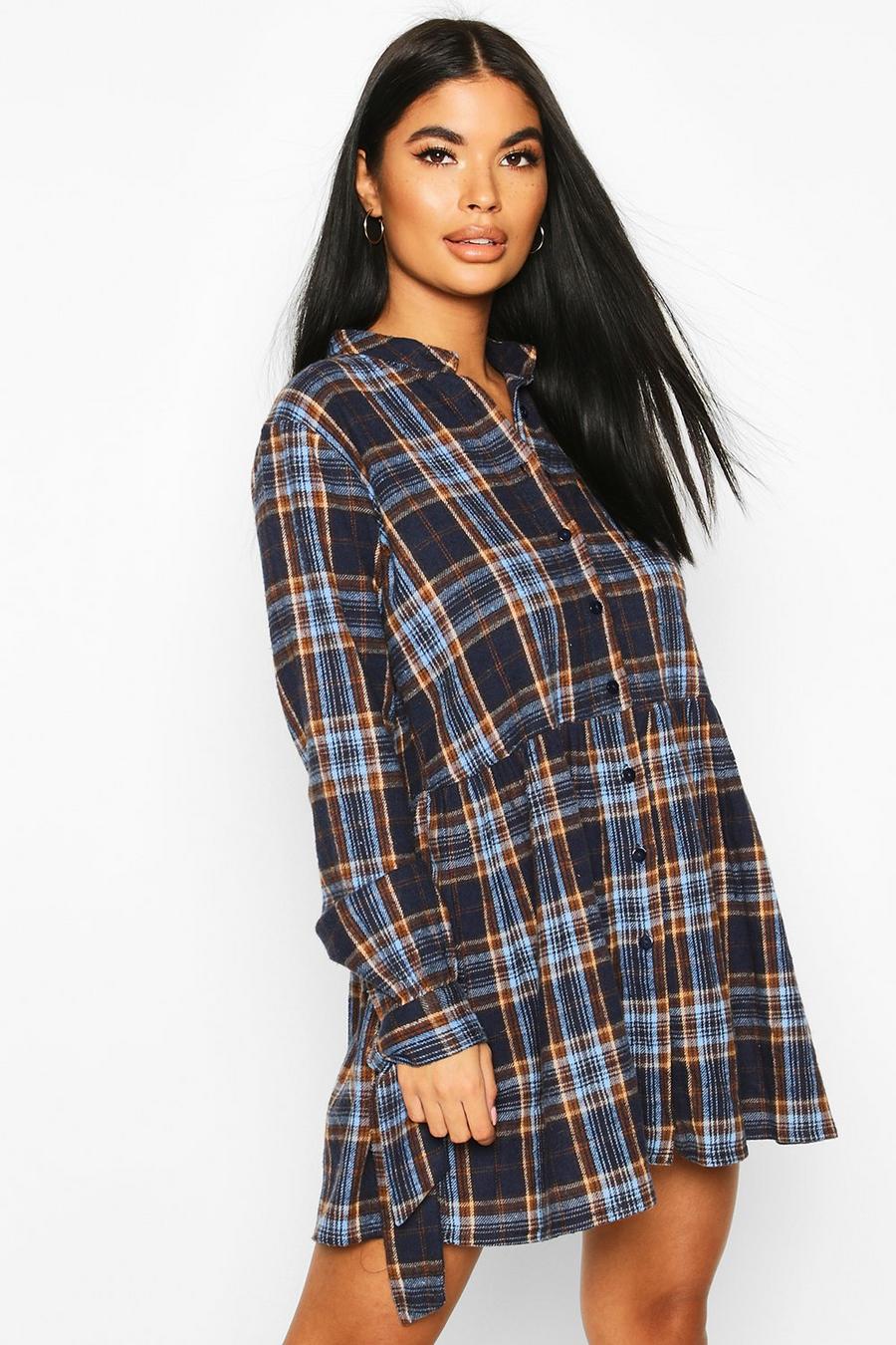 Petite Volume Sleeve Check Button Smock Dress image number 1