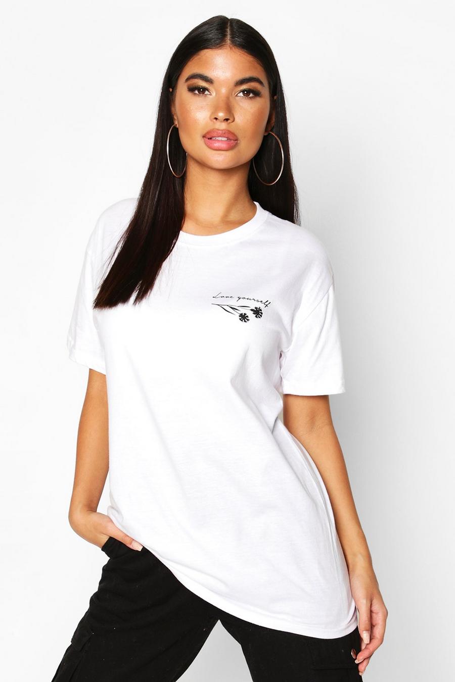 Petite T-Shirt mit „Love Yourself“-Slogan und Blume image number 1