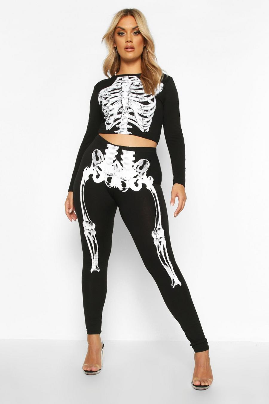 Plus Halloween-Leggings mit Skelett-Print image number 1