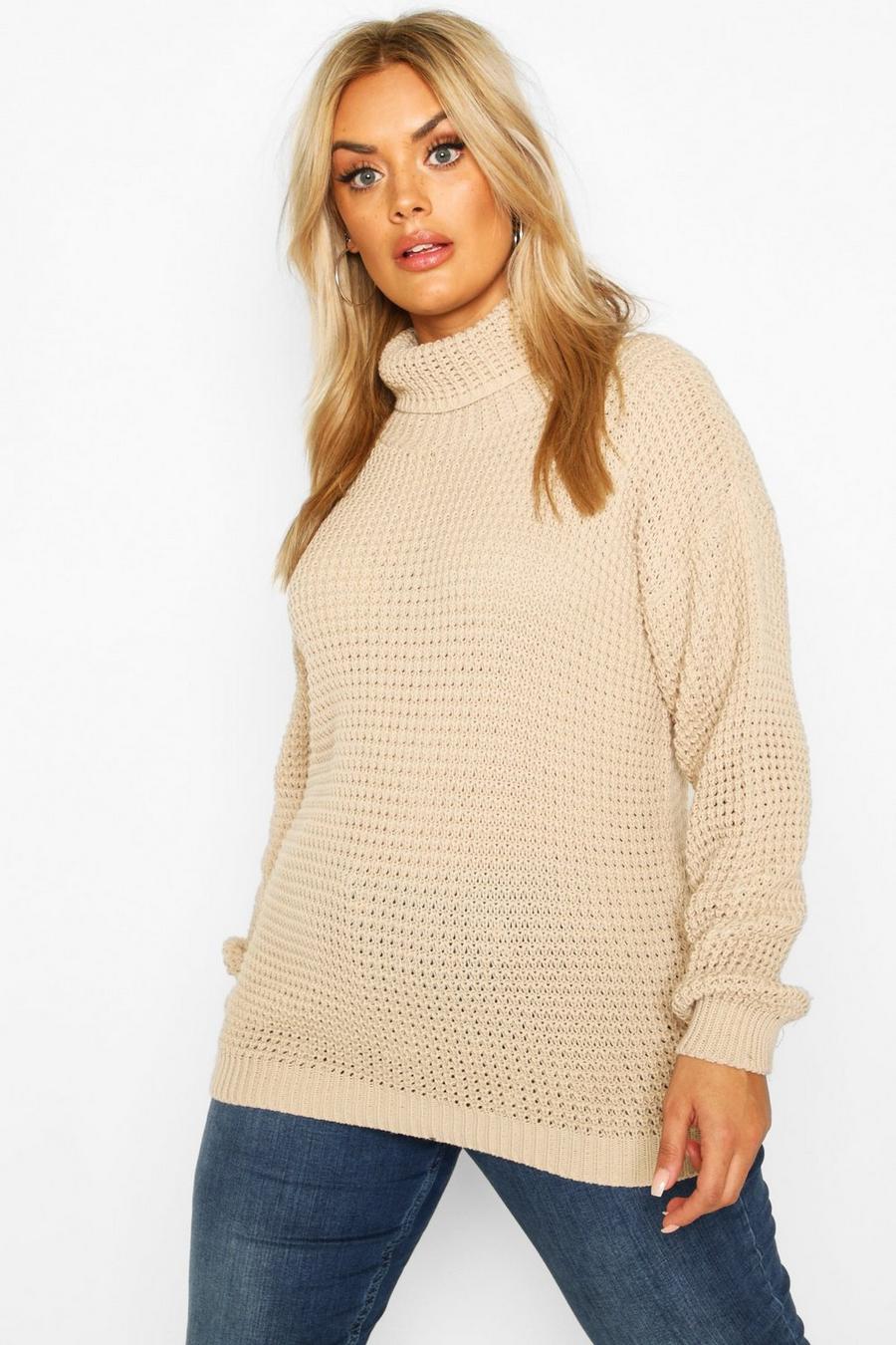 Plus Roll Neck Waffle Knitted Jumper image number 1