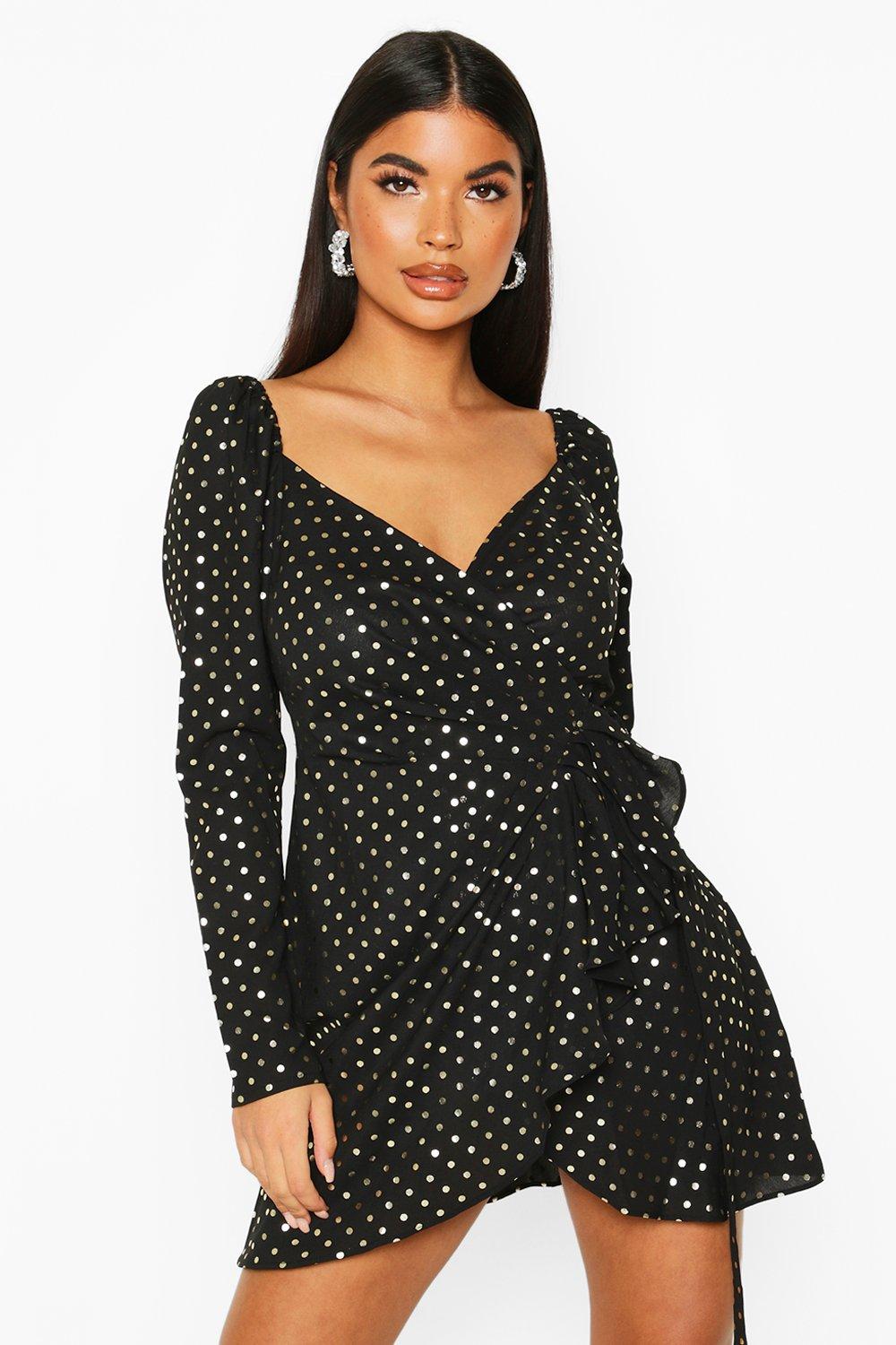 boohoo metallic spot dress