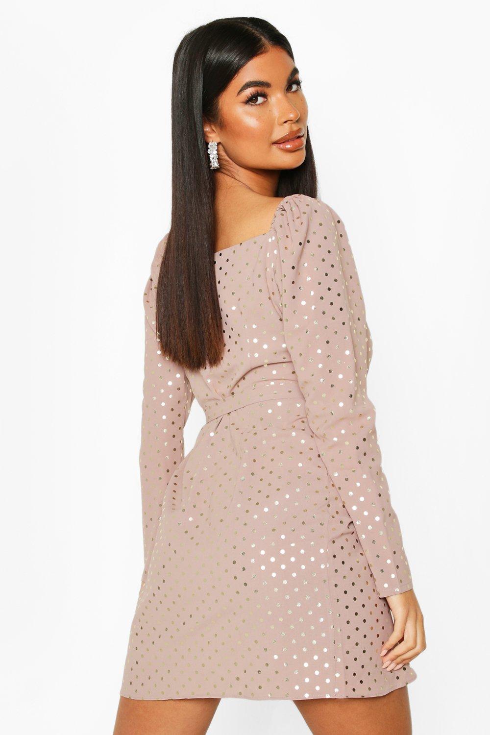 boohoo metallic spot dress