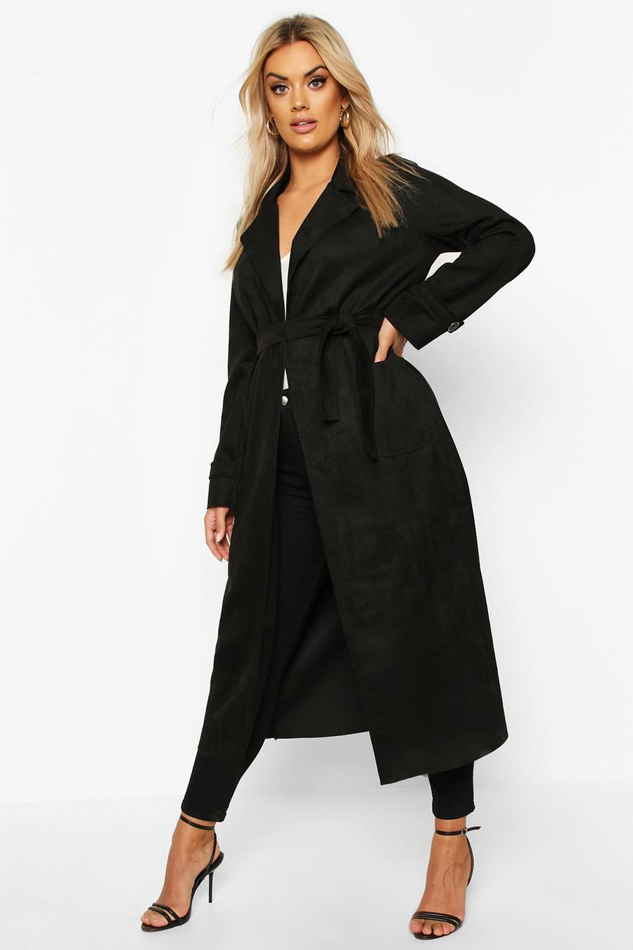 Black Plus Soft Faux Suede Trench Coat image number 1