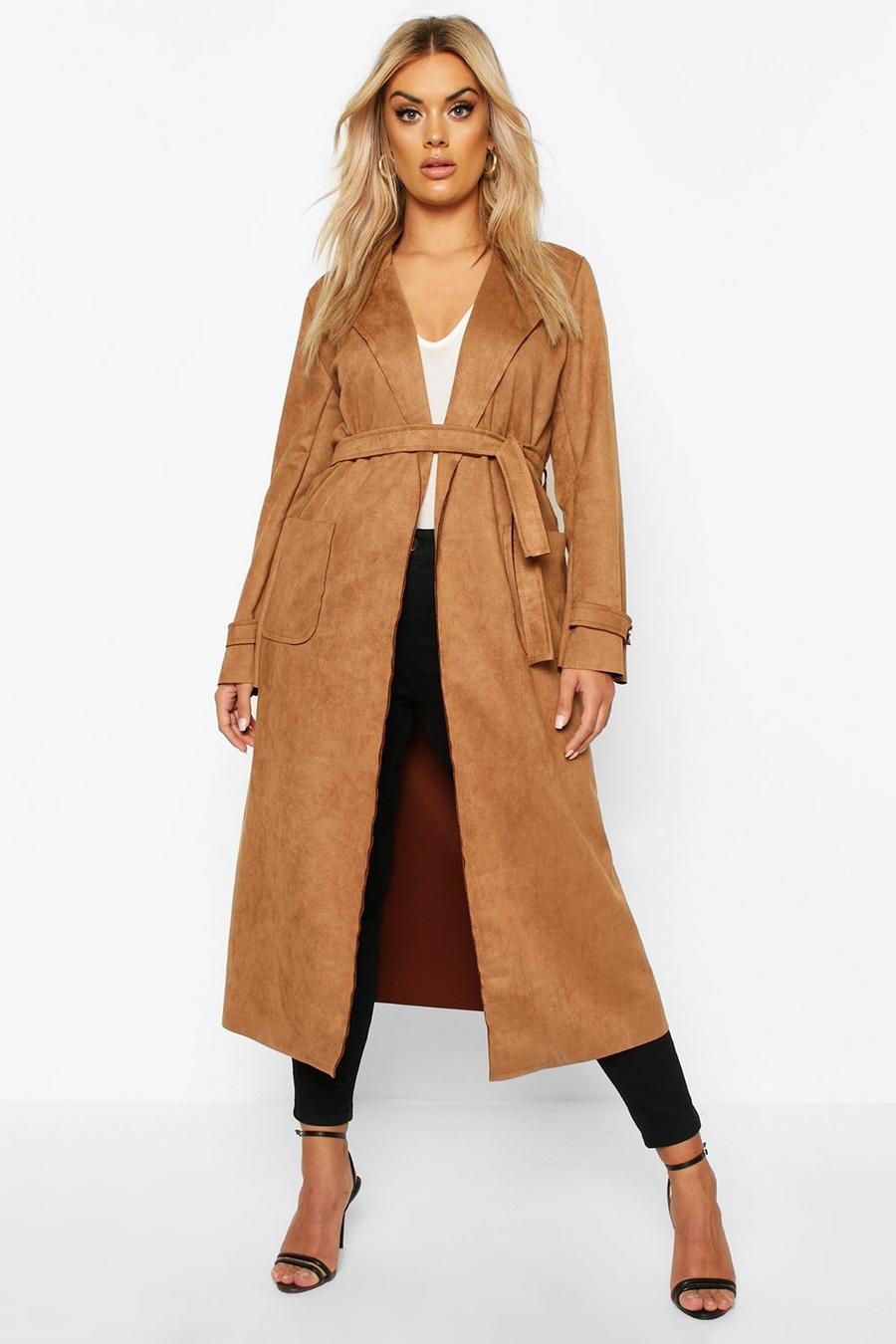 Camel Plus Soft Faux Suede Trench Coat image number 1