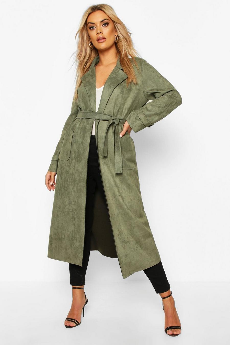 Khaki Plus Soft Faux Suede Trench Coat image number 1