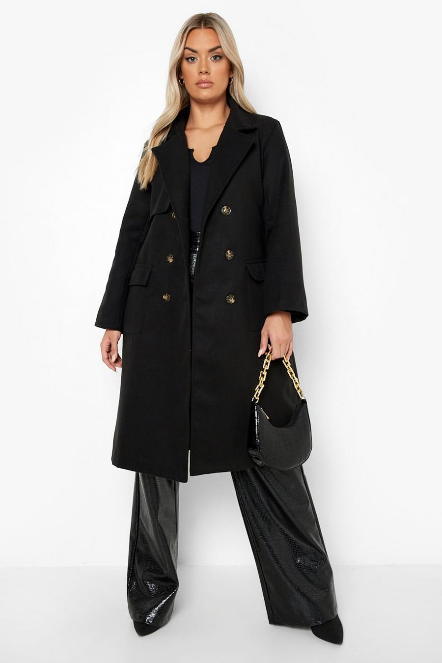Black Plus Tailored Self Belted Longline Coat