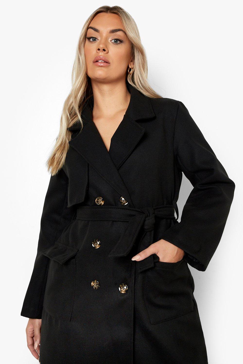 Women's Plus Tailored Self Belted Longline Coat