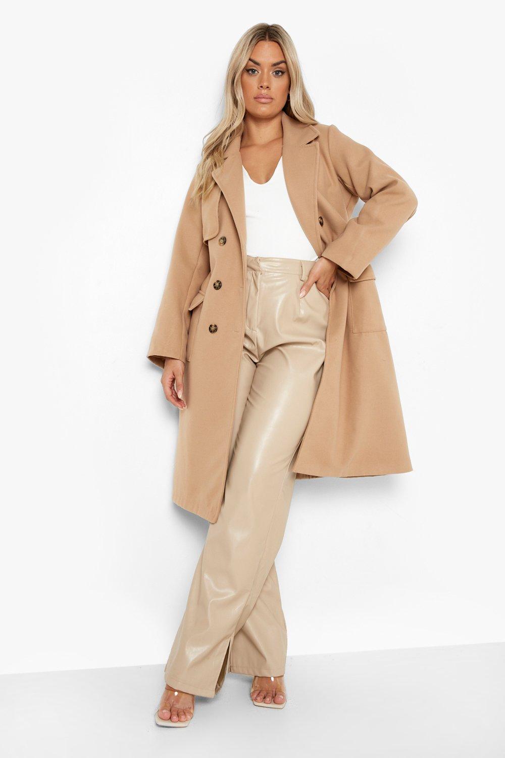 Women's Plus Tailored Self Belted Longline Coat