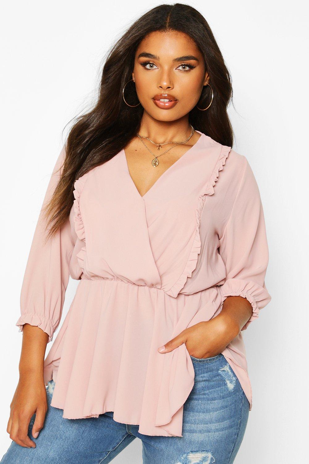 white ruffle blouse boohoo