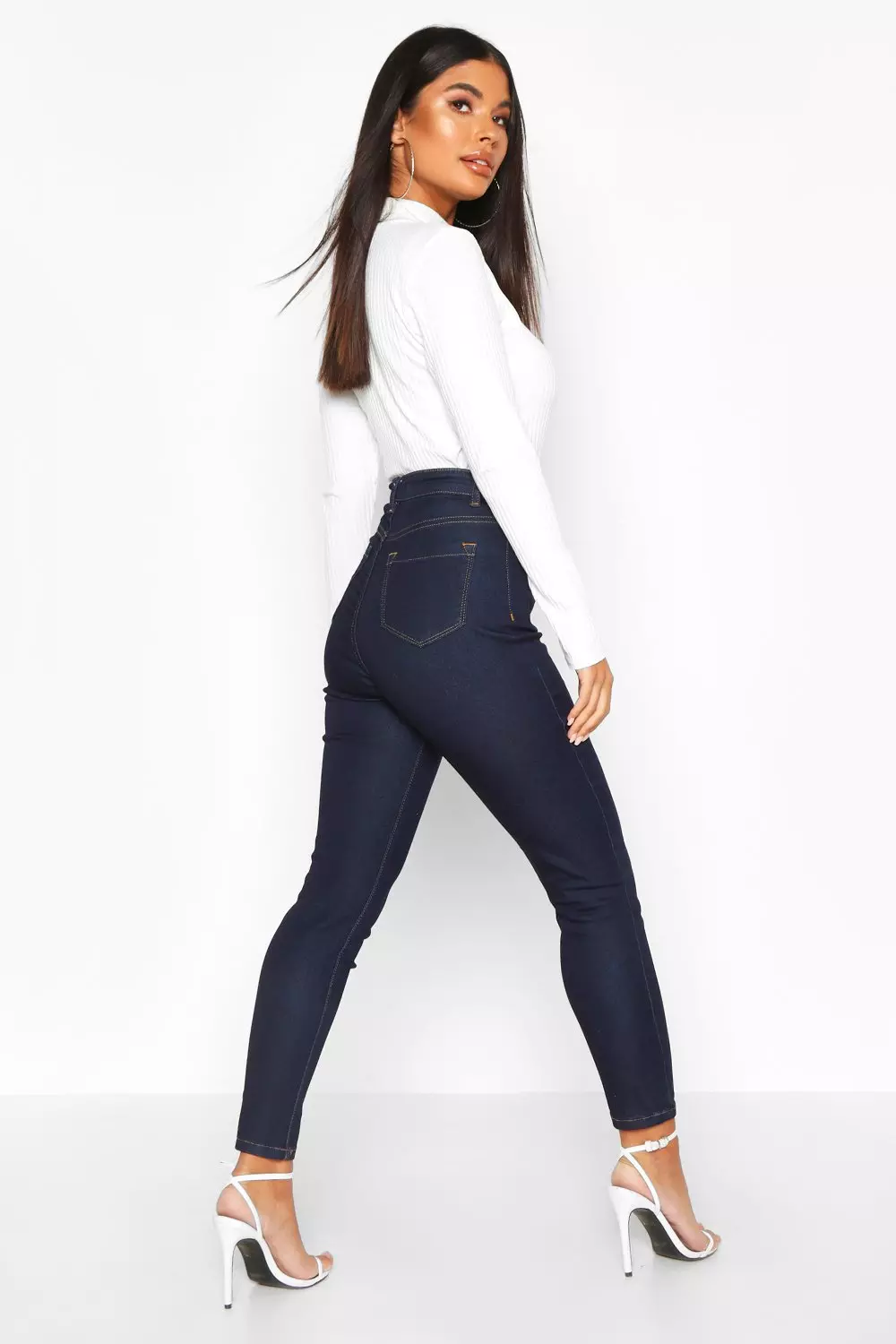 Women S Petite Dark Wash Stretch Skinny Jeans Boohoo Uk