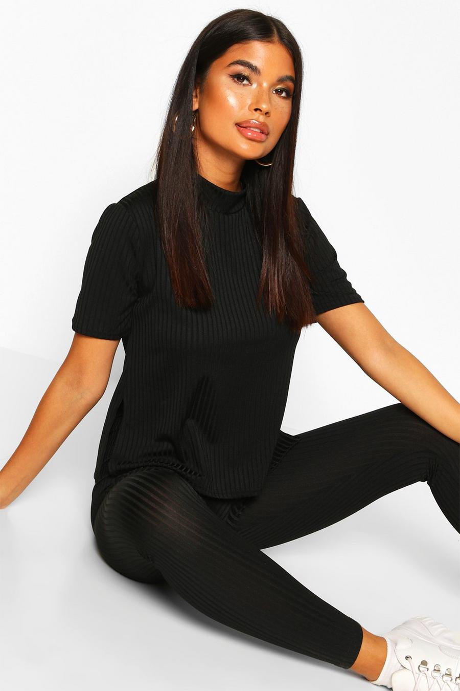 Black Petite - Oversize ribbad t-shirt med slitsar image number 1