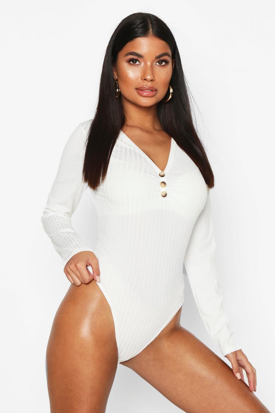 Petite Ribbed Button Detail Bodysuit image number 1