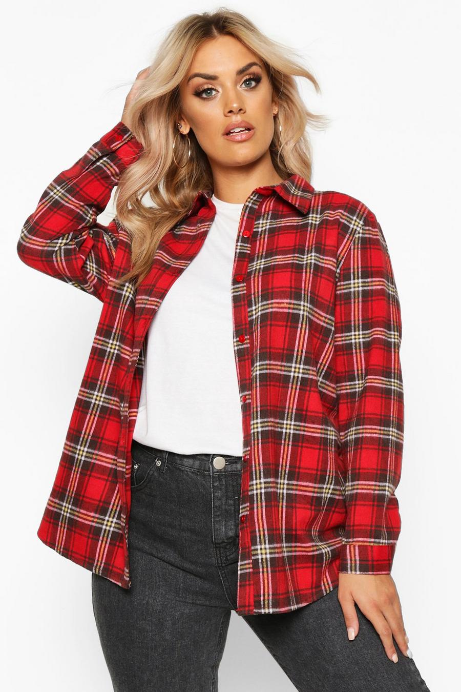 Red Plus Oversized Brushed Check Boyfriend Shirt image number 1