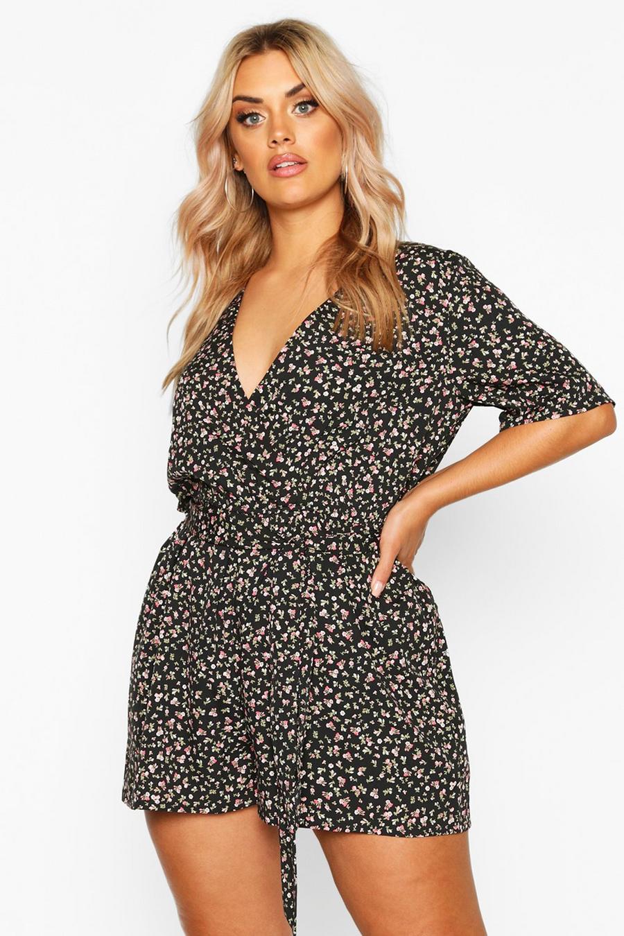 Plus Ditsy Floral Wrap Playsuit image number 1