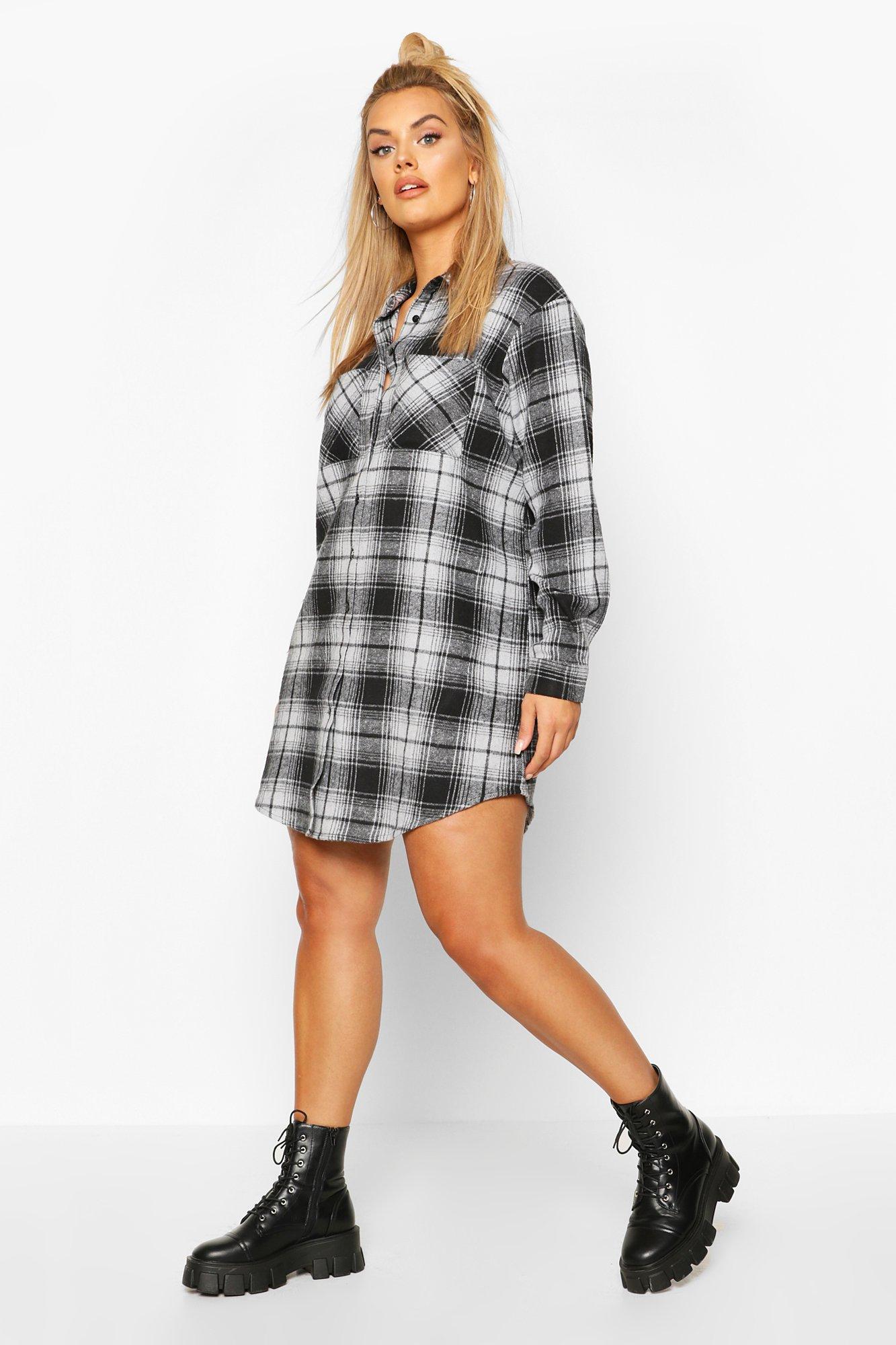 Plus Flannel Oversized Shirt Dress