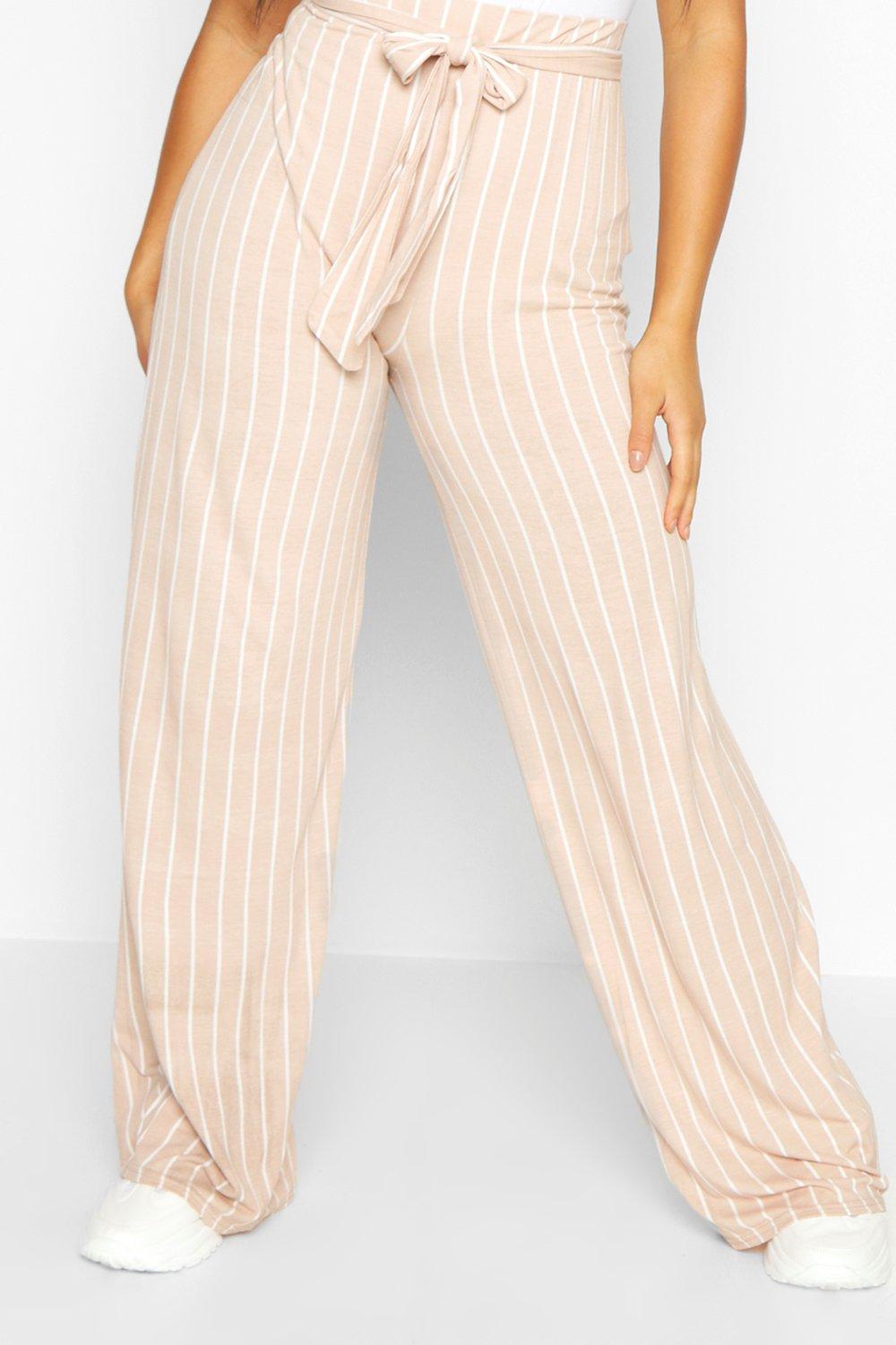 Striped belted pants deals