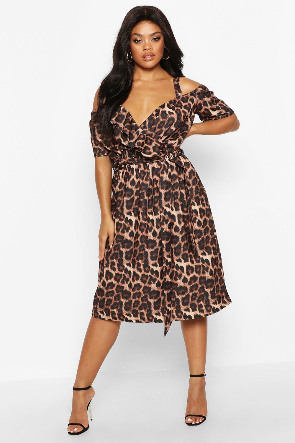 boohoo plus leopard midi dress