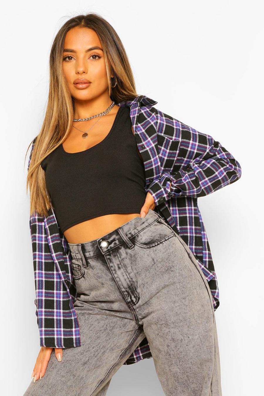 Navy Petite Flannel Oversized Shirt image number 1