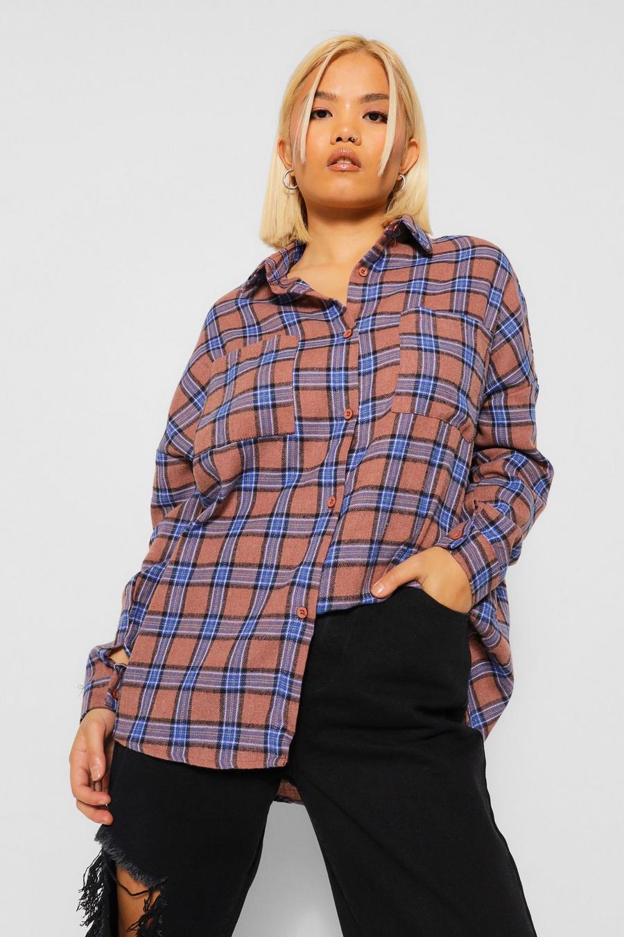 Tan Petite Flannel Oversized Shirt image number 1
