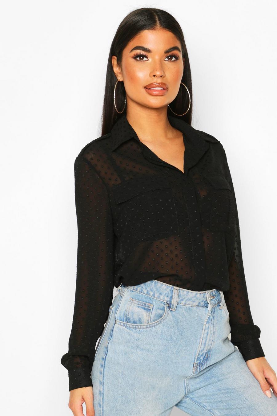 Zwart Petite Dobby Mesh Blouse image number 1