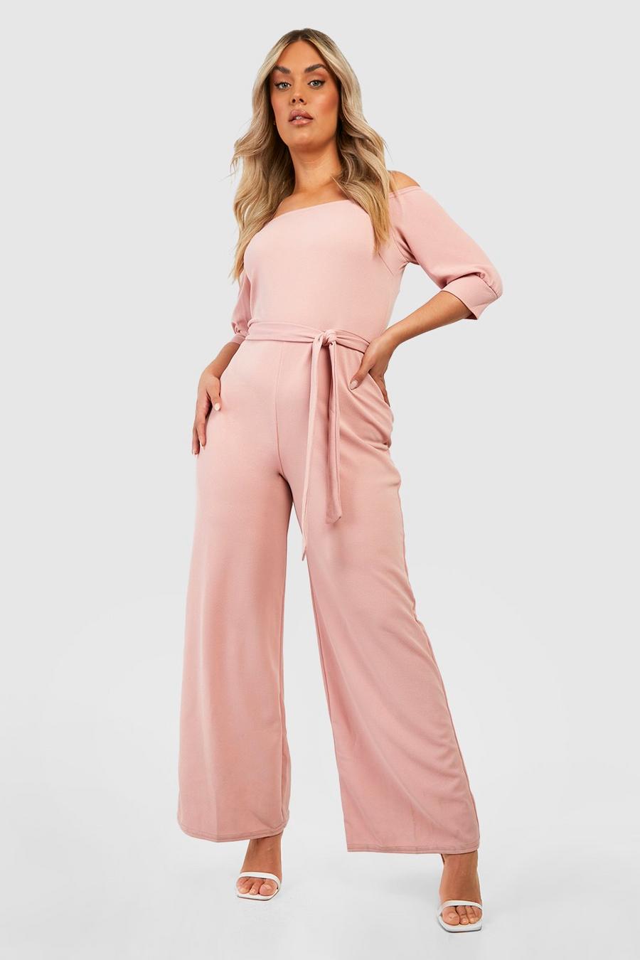 Blush rosa Plus Jumpsuit i off shoulder-modell med knytband