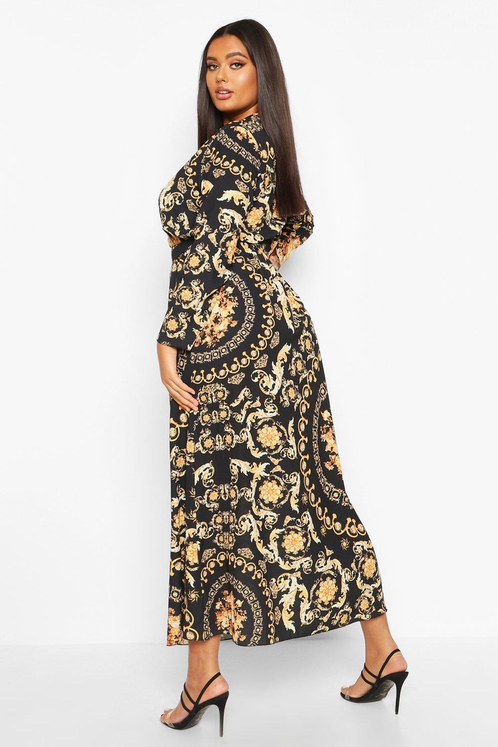 Plus Chain Print Wrap Tie Maxi Dress